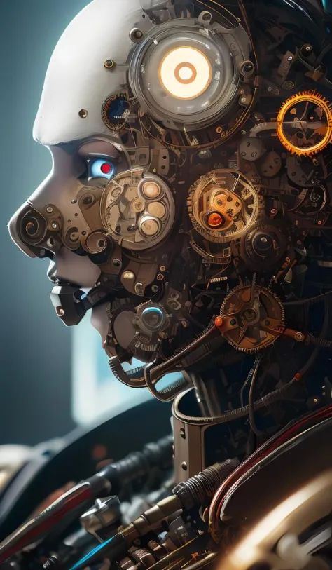 portrait painting of a steampunk cyborg doctor, transhumanism,portrait512 Cyborg512 Tay512, electronics, motors, wires, buttons, lcd,ultra realistic, concept art, studio ghibli, intricate details, eerie highly detailed