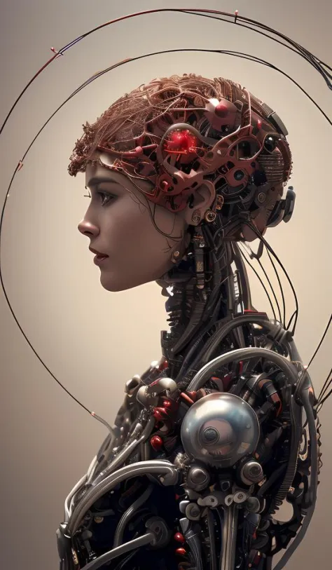 8K, fire ,red, flame,,explosion, , highly detailed, a beautiful ultra detailed of a beautiful profile, biomechanical cyborg,deam...