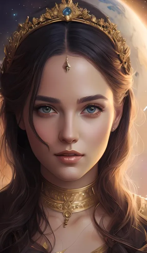 une belle femme dans un bal sur le thème de l&#39;espace. beau visage très détaillé. peinture d&#39;artgerm et greg rutkowski et magali villanueve.