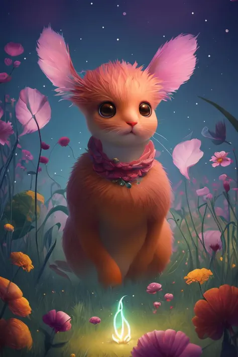 a surreal Bioluminescent, very very very cute Silene in a happy world by Daniel Merriam, Trending on Artstation, oil on Canvas b...