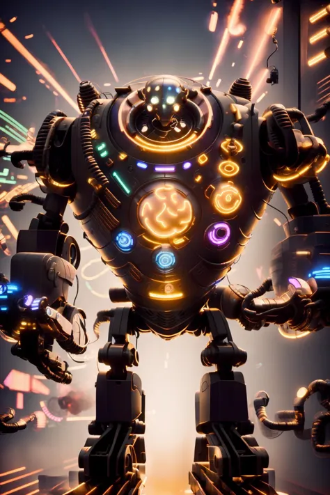 neonlight\(ttp\),blitzcrank, robot, mecha armor, mecha, solo, looking at viewer, full body, cowboy shot, industrial, machinery, (masterpiece:1.2, best quality), <lora:BlitzcrankV2-000024:0.8>, <lora:Neonpunkai-8:1>, Neonpunkai,  <lora:neonlight_V1_loha_upload:1.0>