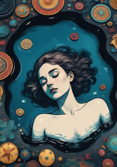 a painting of a woman with her eyes closed in a pool of water