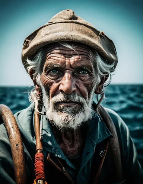 a close up of a man with a hat and a cane