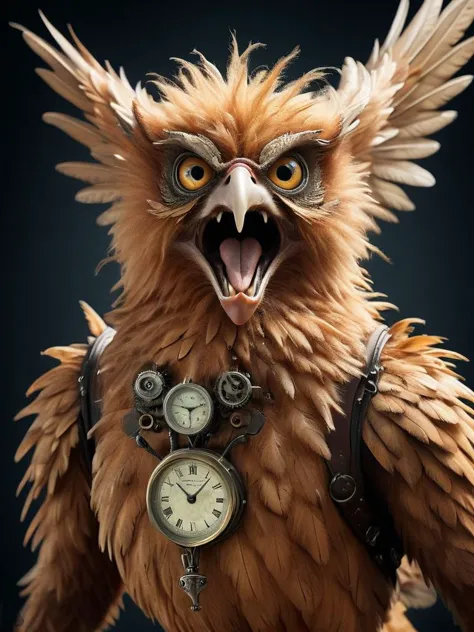 a close up of a clock with an owl face on it