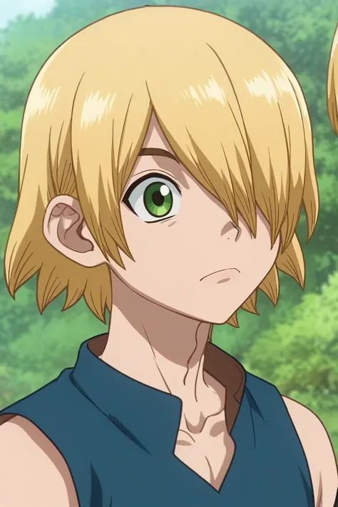 score_9, score_8_up, score_7_up, , rating_safe, , anime screencap, , , , depth of field, 1boy, solo, male focus, <lora:ginrou_dr_stone_pony:0.82>, ginrou_dr_stone, blonde hair, green eyes, short hair, hair over one eye, , , <lora:sdxl_lightning_8step_lora:1>