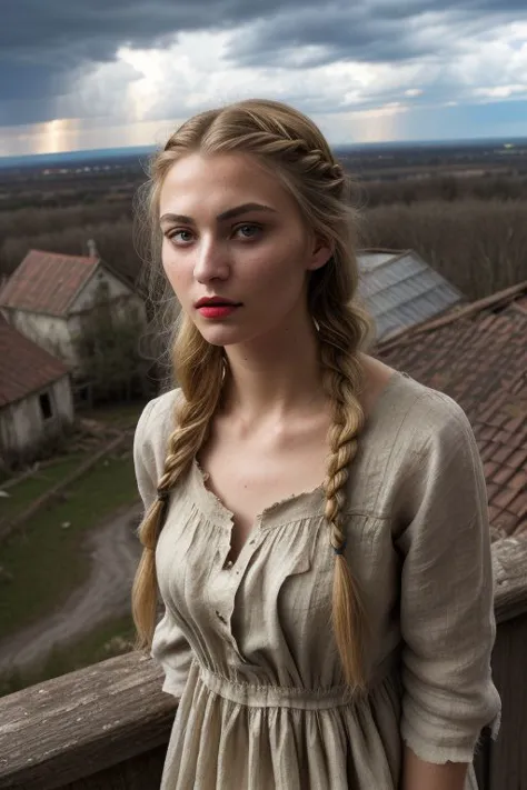 ((beautiful_woman)), (((slavonic_woman_students))), blonde, (((18 yo))), ((linen old leaky dress)), ((tattered simple vintage dr...