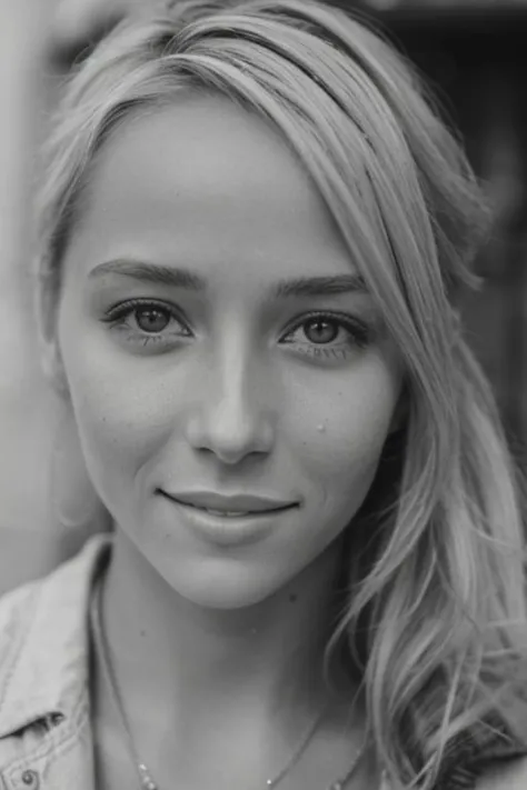 a black and white photo of a woman with long hair