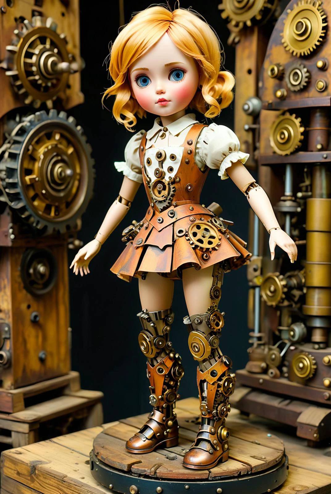 boneca animatrônica menina cogstyle, feito de pequenas engrenagens,