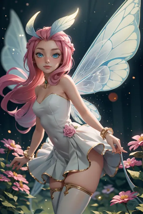 centered, award winning upper body portrait, cowboy shot, (looking at viewer:1.2), |
<lora:Tasi_AFK_Anime:0.7>, Tasi_AFK, long pink hair, fairy, fairy wings, dress, thighhighs, 
| flower garden, 
| bokeh, depth of field, cinematic composition, |  dynamic pose,