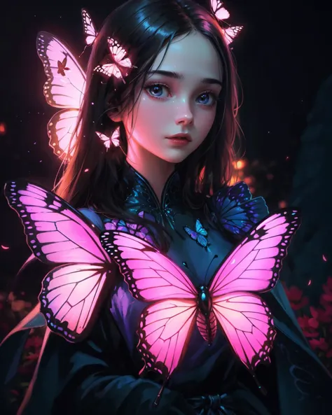 oil painting by nixeu, (pixar butterfly girl:0.9), delicate decorations, comic artist, [wlop:watercolor::mean], glowing, depth o...