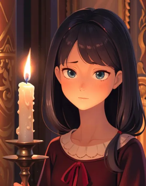 girl behind a candle, [by pixar:by wlop::mean], [:soft oil painting artstyle:,0.5], by kinta