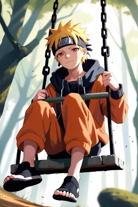 detailed professional digital art, naruto sitting in a swing, oil painting style, (depth of field), soft artstyle, [by antifreeze3:by wlop:,2.0]