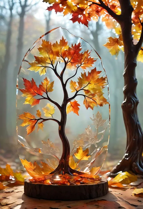 papercutout, glas, transparent, glossy,
sculpture, autumn tree