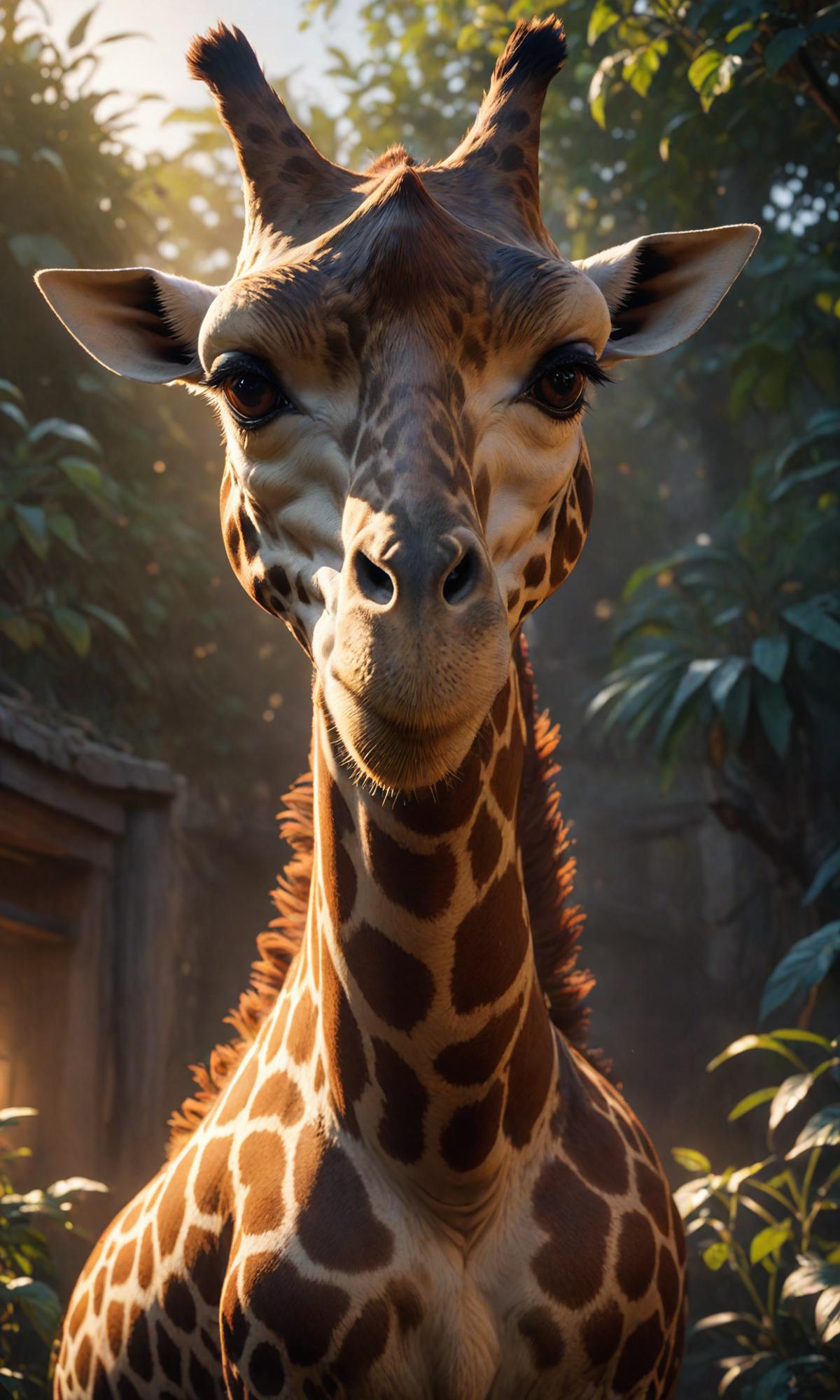 There is a giraffe standing in the middle of a forest - SeaArt AI