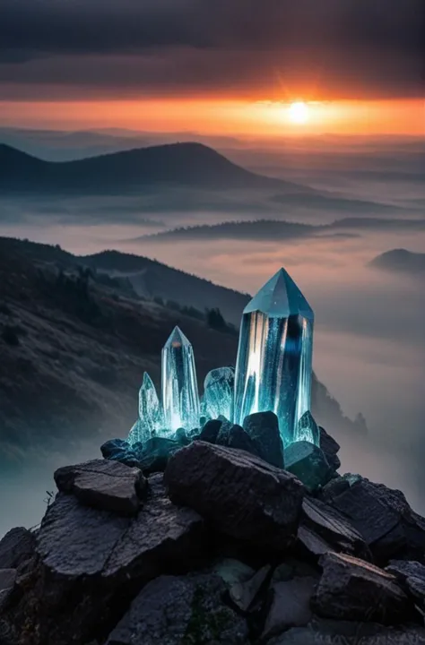 a group of blue crystals sitting on top of a mountain