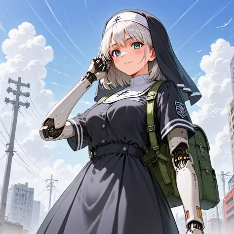 anime girl in a nun outfit holding a baseball bat