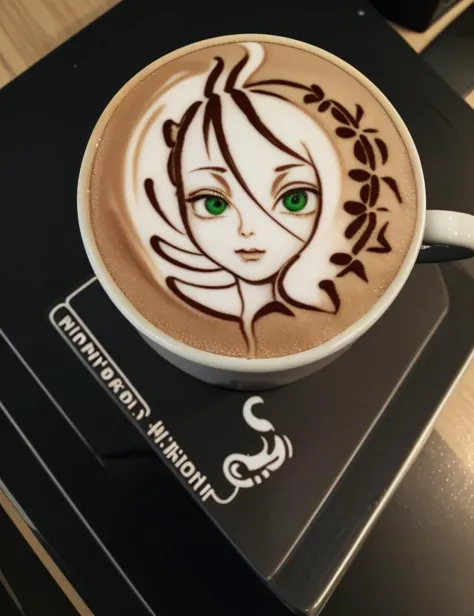 there is a cup of coffee with a drawing on it