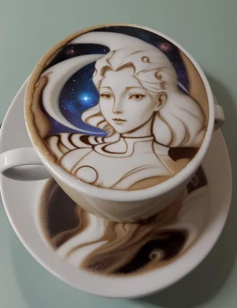 LatteArt,  Depósito de calcita do porto espacial,Telescópio,Forças cósmicas,mergulhador de caverna, 8K, LatteArt