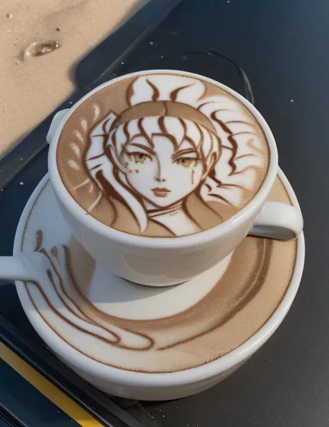 there is a cup of coffee with a drawing on it