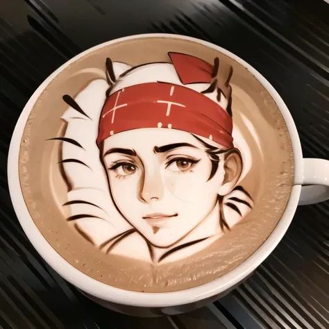 there is a cup of coffee with a drawing of a woman on it