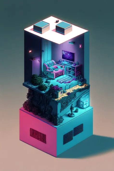 Neon Isometric (Landscape, Wallpapers)