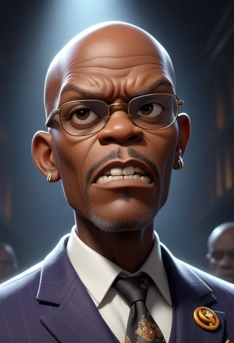 Masterpiece ((monsterpunk zombie)) pixar cartoon that looks like (samuel l jackson:0.8), symmetrical, highly detailed, 8k, digit...