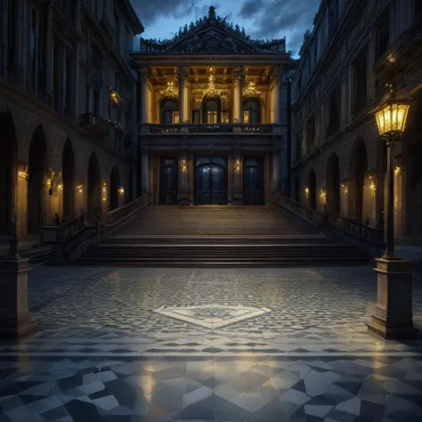 ((best quality)), ((masterpiece)), ((realistic)), (detailed), city halls, ceramic tiles,lapis lazuli, halogen floodlights, deck ...