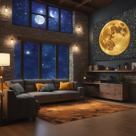 ((best quality)), ((masterpiece)), ((realistic)), (detailed), moon and sun watching loft, fairy dust,flying broomstick, gabbro s...