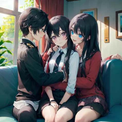 2girls, 1boy, boy sandwich,  
 <lora:Three_Best_Friends_v1.0:0.6>