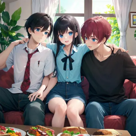 1girl, 2boys, boy and girl sandwich, ,  
 <lora:Three_Best_Friends_v1.0:0.6>