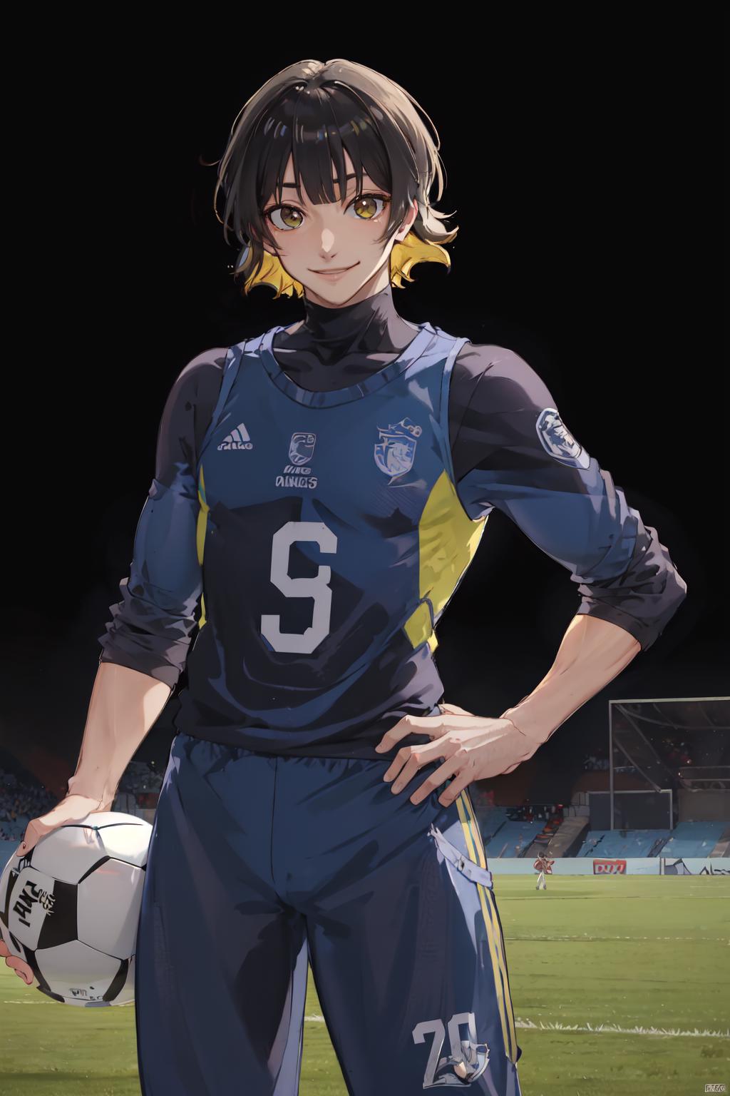 Anime girl with soccer ball in hand standing on field - SeaArt AI