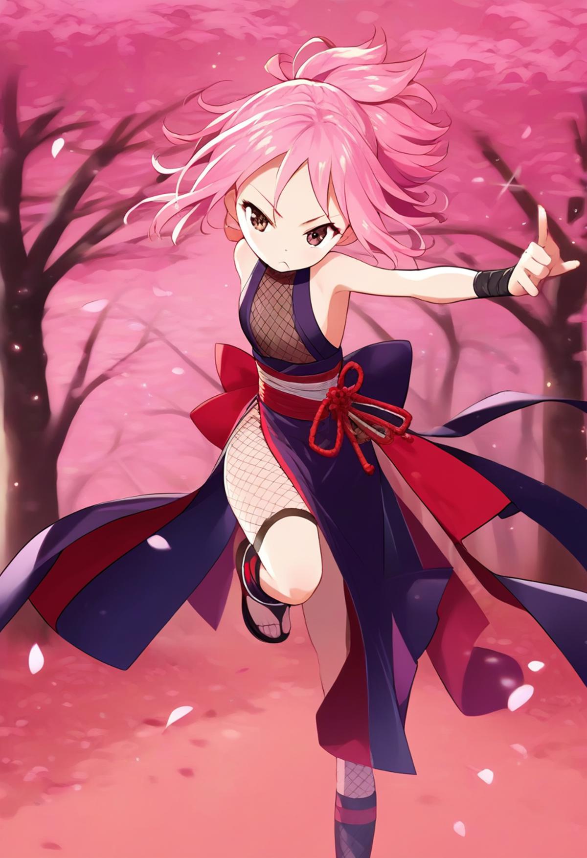 Anime girl with pink hair and a sword in a forest - SeaArt AI