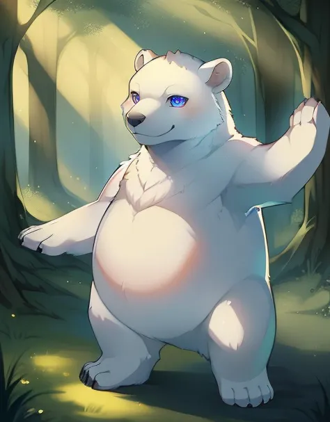 (((detailed eyes, detailed face))), (feral, quadruped, polarbear, no human), male, (solo), (plump, belly), (nude), standing, arm...