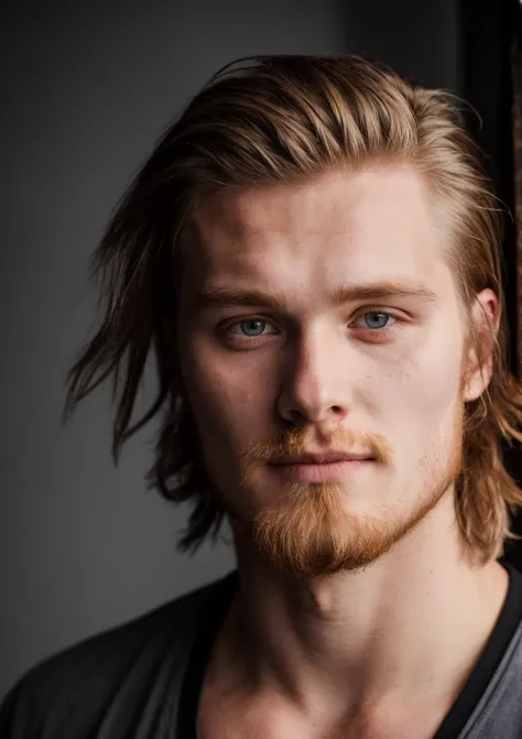 (best quality), HDR shot of a 1man of 23yo (Guðlaugur Hálfdánarson:1.3), Feathered hair