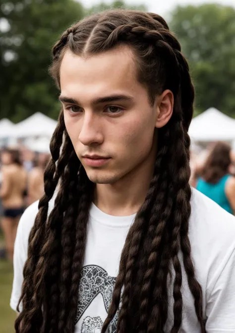 (mejor calidad), Foto de festival de un chico de 20 años. (Blasius Ignatiev:1.3), Trenzas de pelo de ganchillo