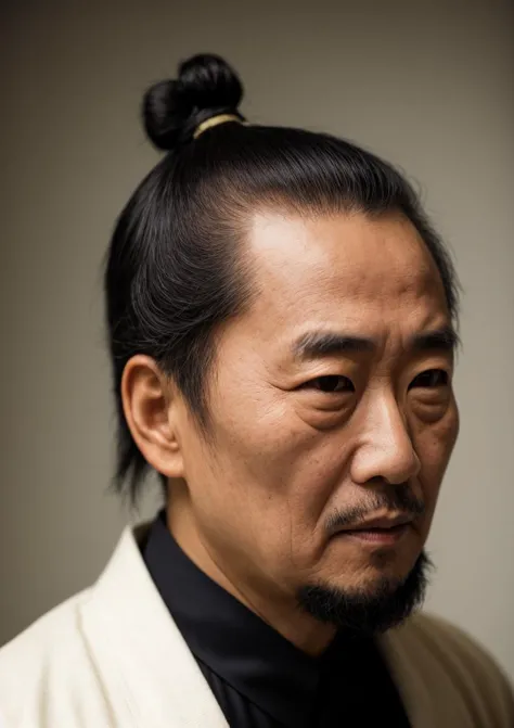 (best quality), Analogue shot of a 1man of 60yo (Shidozukuto:1.3), Top Knot hair