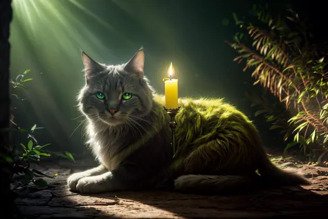 there is a cat that is sitting down with a candle