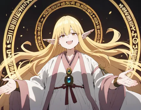 anime image of a woman with long blonde hair and a sword