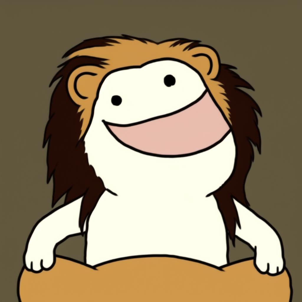 Cartoon of a lion with a big smile holding a large bone - SeaArt AI