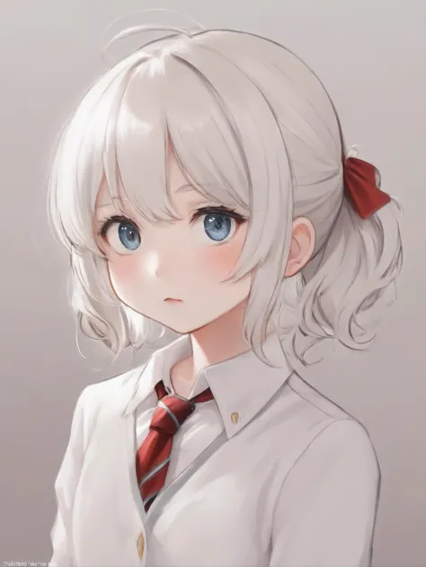 (Cute Anime), (((adorable, cute, kawaii)), young girl, short girl, white hair, long hair, dark blue eyes, sad expression, cute a...