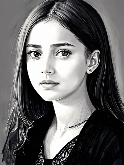 Portrait of a 21 year old girl, pretty face, pencil sketch, 8k, intricate, best quality, absurdres, pencil drawing, masterpiece, high detail, sketch, sad look