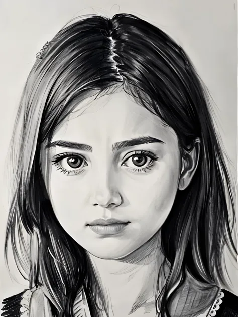 portrait of a 21 year old girl, sketch, pencil sketch, 8k, intricate, best quality, absurdres, pencil drawing, masterpiece, high...