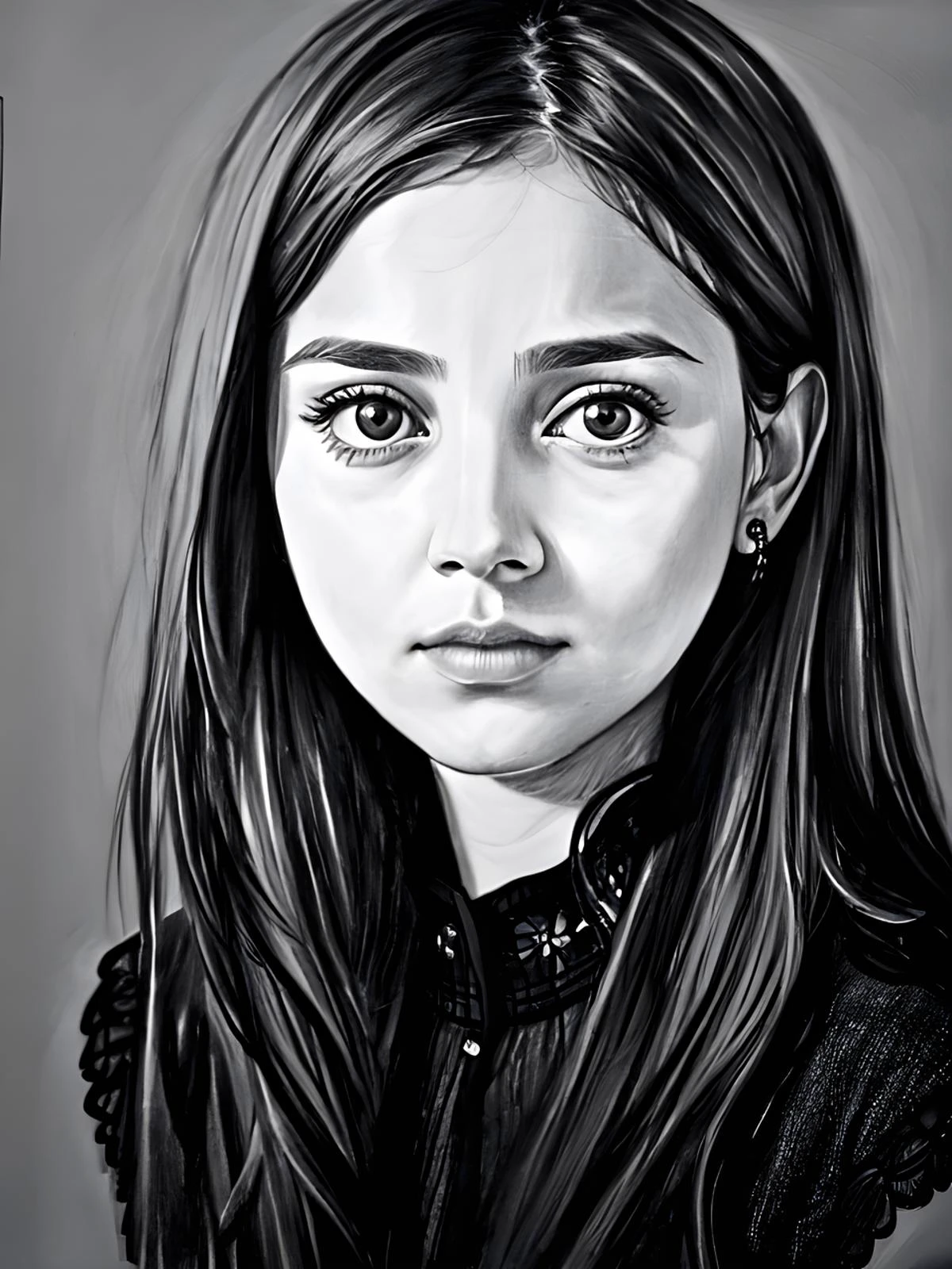 Portrait of a 21 year old girl, sketch, pencil sketch, 8k, intricate, best quality, absurdres, pencil drawing, masterpiece, high detail, pretty face, sad look
