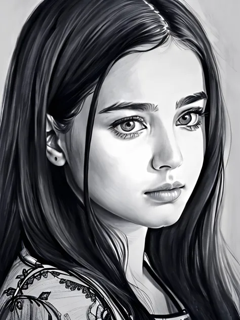 Portrait of a 21 year old girl, pretty face, pencil sketch, 8k, intricate, best quality, absurdres, pencil drawing, masterpiece,...