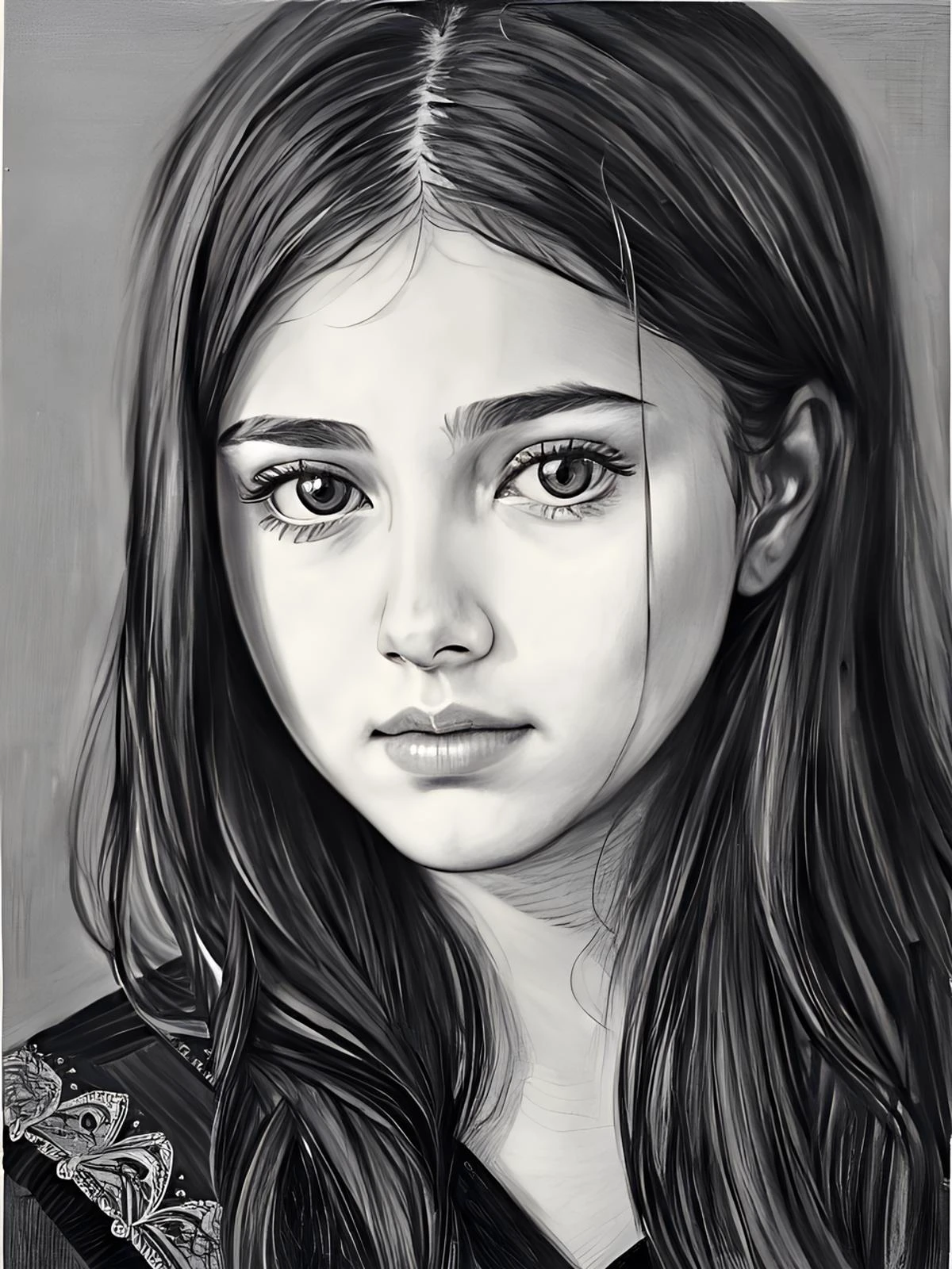 Portrait of a 21 year old girl, sketch, pencil sketch, 8k, intricate, best quality, absurdres, pencil drawing, masterpiece, high detail, pretty face, sad look