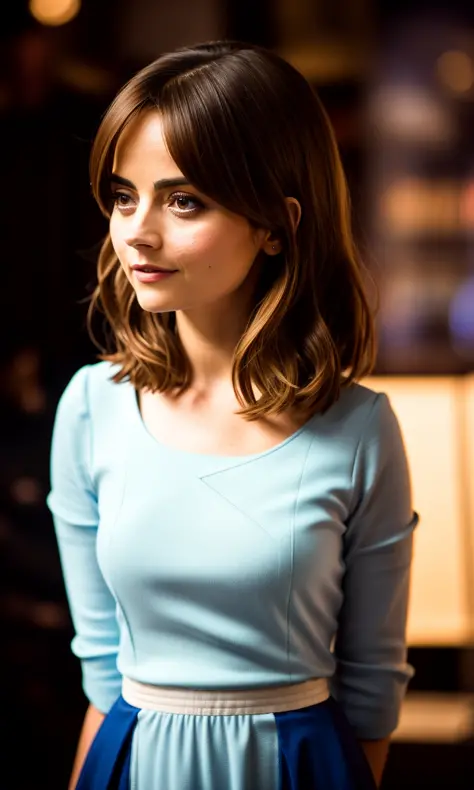 photo of Jenna Coleman (cosplay Clara Oswald) inside the Tardis, Photo from Doctor Who, extremely high quality RAW photograph, d...
