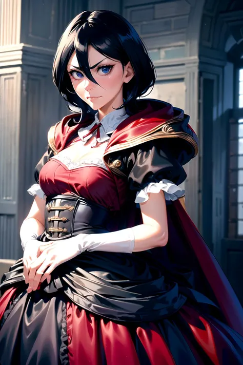 anime - style image of a woman in a red dress and black hair