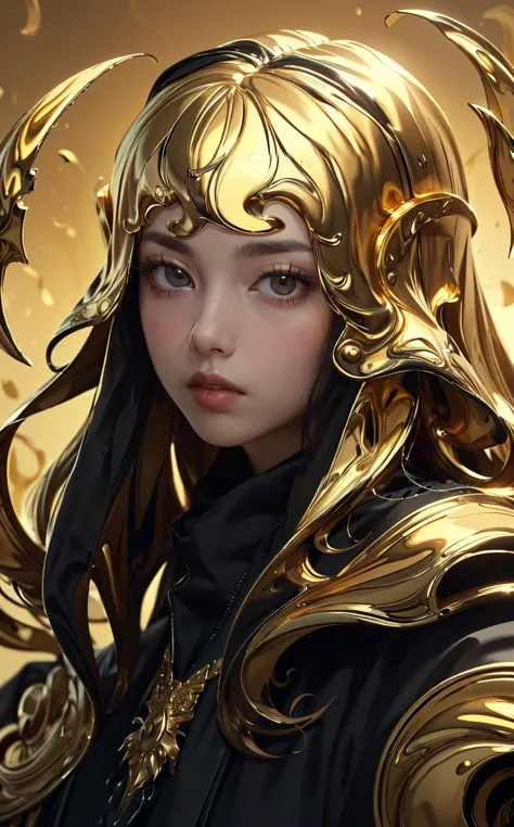 (young beauty, hair over face, portrait, wizard, wearing black outfit in the style of LQDGOD),
<lyco:gold:1.0>