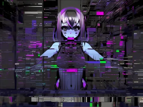 a close up of a person in a futuristic room with a purple light