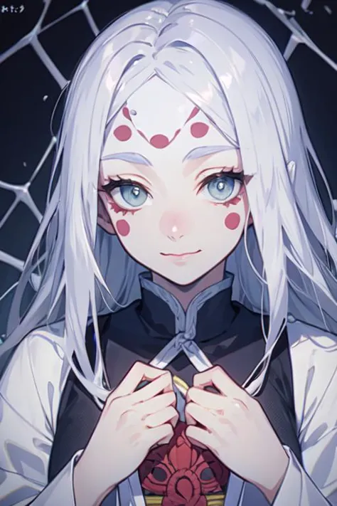 anime girl with white hair and blue eyes wearing a red tie